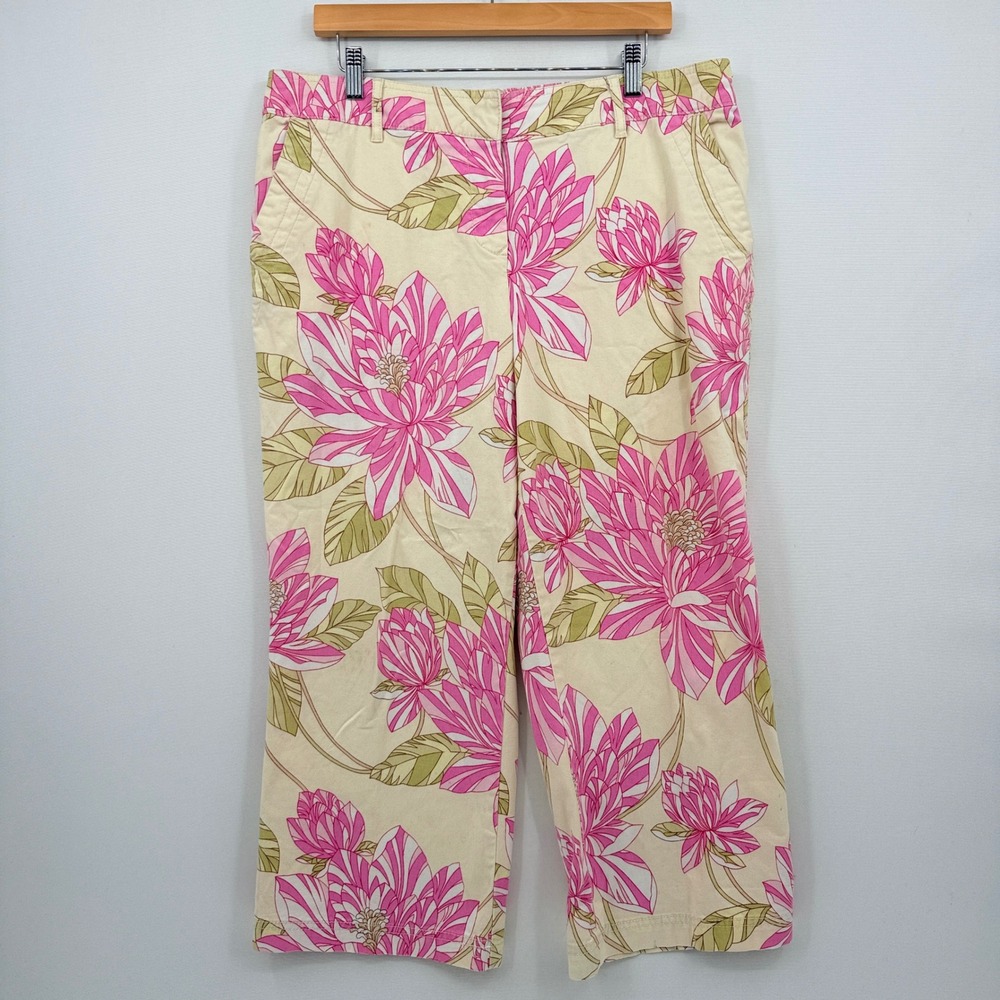 Tommy Hilfiger Floral Cropped Pants Womens 16 Pink Cream Resort Cruise Luxe